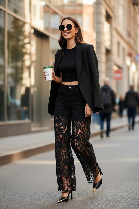 Modelo caminando con matcha